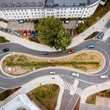 Vorbild für Sinsen: Das Luftbild zeigt den Schlaufenkreisel an der Hohenzollernstraße in Recklinghausen. So ähnlich könnte es Ende 2025 an der heutigen Kreuzung Halterner Straße/Bahnhofstraße/Schulstraße aussehen.