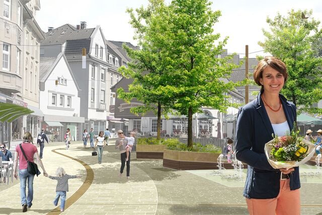So soll es zukünftig in der Dattelner Innenstadt aussehen, wenn es nach Landschaftsarchitektin Susanne Weihrauch (r.) geht.
