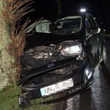 Dieser Wagen nahm erheblichen Schaden an, als er an der Heerener Straße gegen einen Baum stieß. Die Fahrerin schien gemessen daran glimpflich davon gekommen zu sein.