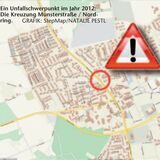 Grafik: Stadtplan von Waltrop mit einer Markierung an der Kreuzung Münsterstraße/Nordring.