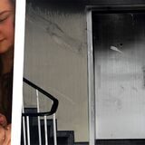 Familie und verrußte Wohnungstür.