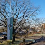 Flaggen mit Dorstener Stadtwappen auf halbmast.