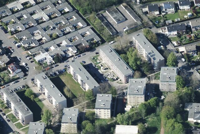 Schrägluftbild von Häusern an der Erfurter Straße im Castrop-Rauxeler Stadtteil Deininghausen.