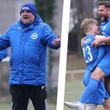 Huckardes Trainer (linkes Bild, vorn) und Frohlindes Doppel-Torschütze Omar Demir.