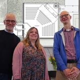 Michael Laage, Denise Bongers und Diakon Thomas Heß. Im Hintergrund sieht man eine Projektion vom Grundriss der Kreuzkirche.