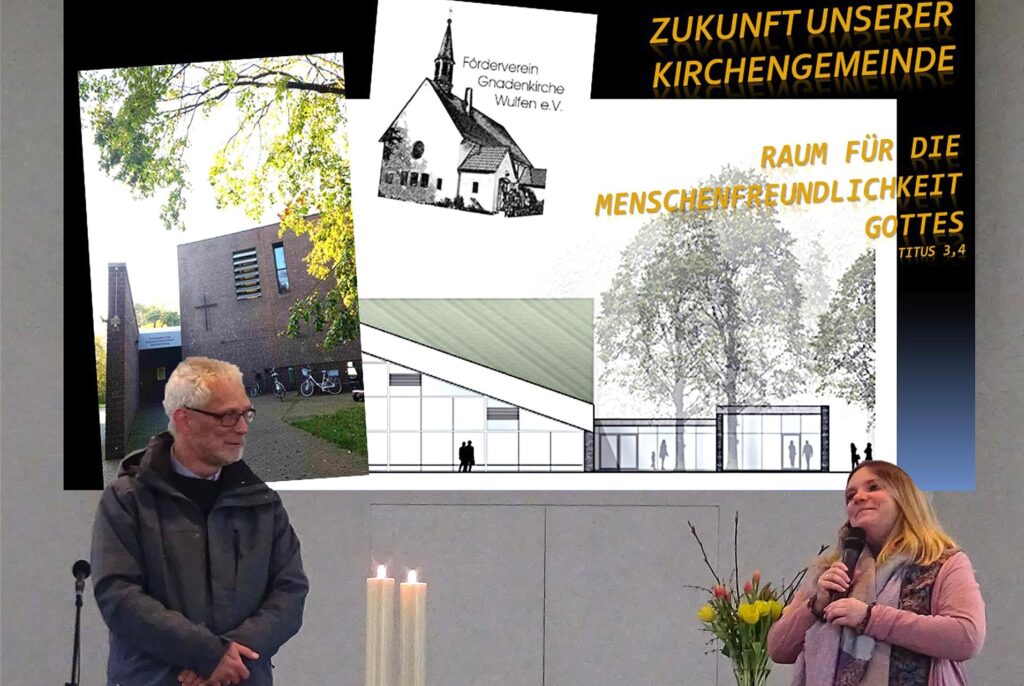 Die Pfarrer Denise Bongers und Michael Laage eröffneten am Sonntag die Versammlung zur Zukunft der Evangelischen Kirchengemeinde Hervest-Wulfen mit einer frohen Botschaft: Sie ist schwanger.