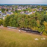 Das Waldstadion Waltrop auf einer Luftaufnahme nach dem Brand der Tribüne.