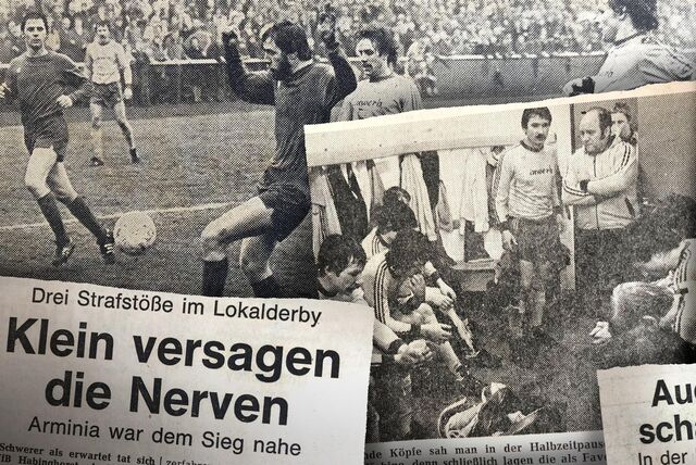 Die Schlagzeilen nach dem Landesliga-Derby 1979 zwischen dem VfB Habinghorst und dem SC Arminia Ickern kündeten von einer Partie mit drei Elfmetern. Der Zeitungsfotograf wagte sich in der Halbzeitpause sogar in die Habinghorster Kabine, wo Coach Ulrich Viefhaus sein Team auf die zweiten 45 Minuten einstimmte. Der VfB war damals Zweiter. Ickern belegte Rang neun.