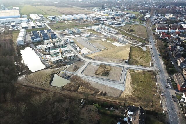Das Beerenbruchviertel in Ickern im Februar 2023: Hier entstehen fast 200 Reihen- und Doppelhäuser.
