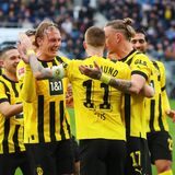 Die BVB-Spieler bejubeln den Treffer gegen Hoffenheim.