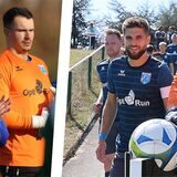 Waren nach dem Derby gegen den SV Sodingen vor der Kamera: (v.l.) Keeper Frederic Westergerling, Kapitän Nico Brehm und der Sportliche Leiter Tim Eibold.