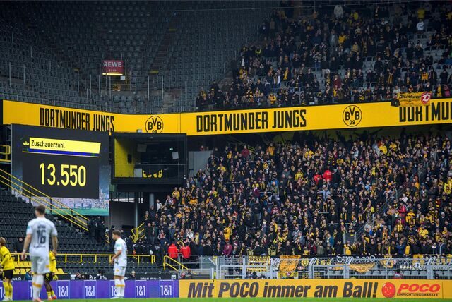 Die Dresden-Fans auf der Tribüne im Signal Iduna Park.
