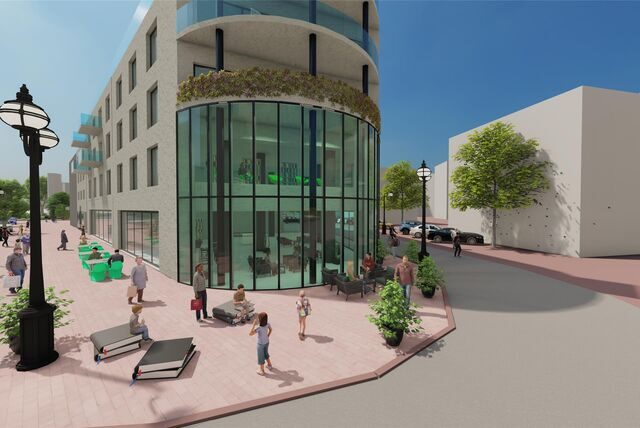 Eine Simulation von der gläsernen Stadtbibliothek, die im alten Klemm-Kaufhaus entstehen könnte.