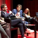 23.10.2021: Die SPD feiert in der Stadthalle Castrop-Rauxel ihren 75. Geburtstag. Daniel Molloisch und Katrin Lasser-Moryson rahmen Landeschef Thomas Kutschaty mit Lisa Kapteinat und Bürgermeister Rajko Kravanja ein (neben Kutschaty Moderator Martin Kaysh).