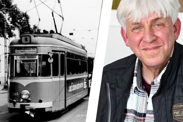Eine Fotomontage: Zu sehen ist auf der linken Seite ein Straßenbahn-Triebwagen, auf der rechten Seite Franz-Josef Hauke.