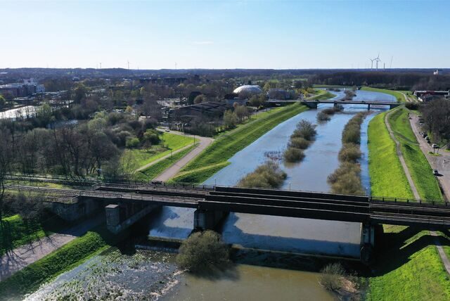 Lippe in Dorsten Luftbild hoher Wasserstand