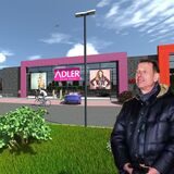 Dirk Froese vor einer Visualisierung von Adler in Recklinghausen