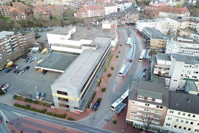 Luftaufnahme aus dem März 2020 vom Busbahnhof ZOB Münsterplatz in Castrop.