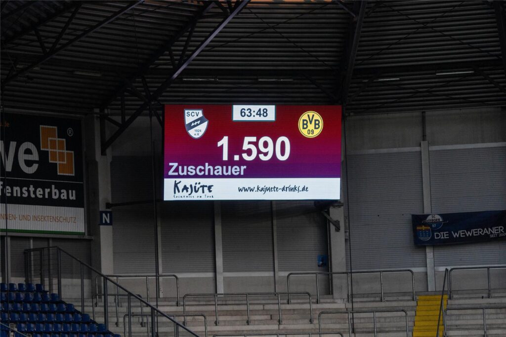 1590 Zuschauer verfolgen das Spiel zwichen Verl und dem BVB. 1590 Zuschauer verfolgen das Spiel zwichen Verl und dem BVB.
