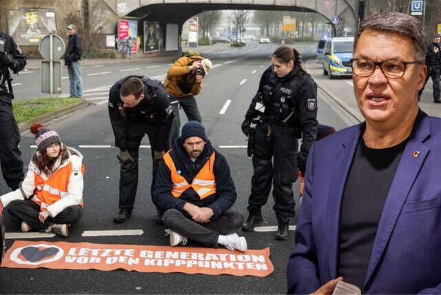 Klima-Kleber der „Letzten Generation“ bei einer Aktion in Dortmund. OB Thomas Westphal hat den Aktivisten jetzt einen Brief geschrieben