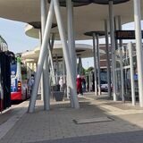 Mehrere Busse der Vestischen stehen am Busbahnhof in Herten-Mitte.