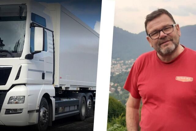Lkw links, Fritz Kunter rechts