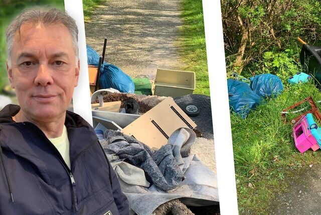 Semin Ibraimi läuft hier jeden Tag seine rund 20 Kilometer lange Sport-Runde. Als er an diesem Mittwoch im Bladenhorster Wald auf diese Müllkippe trifft, ist er schockiert.