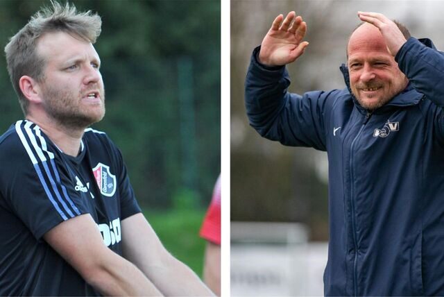 Collage von Berchum/Garenfeld-Trainer Fabian Kampmann und Königsborns Co-Trainer Tobias Retzlaff.