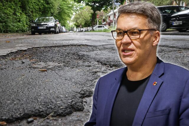Wer Schlaglöcher und aufgerissenen Asphalt sehen will, muss nicht lange suchen: Die Baurat-Marx-Allee in der östlichen Innenstadt ist einer von zig Fällen.