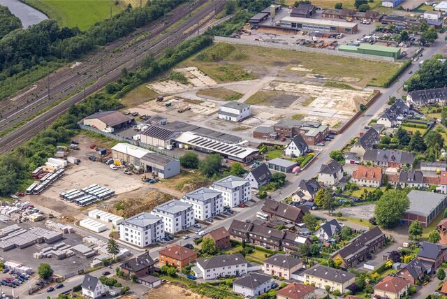 Luftbild, Baustelle und Neubau von Wohnungen an der Annabergstraße, ehemaliges Firmengelände Klostermann Haltern-Stadt
