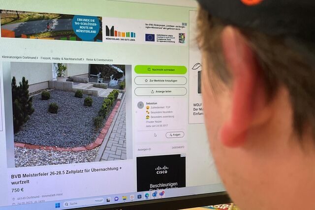 Dieses Inserat für einen Zeltplatz in einem Kiesvorgarten stammt von Sebastian (30) aus Hombruch. Er sagt, dass er damit Abzocke-Angebote aufs Korn nehmen möchte.