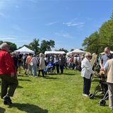 Menschen schlendern über den Kunstmarkt im Schlosspark.