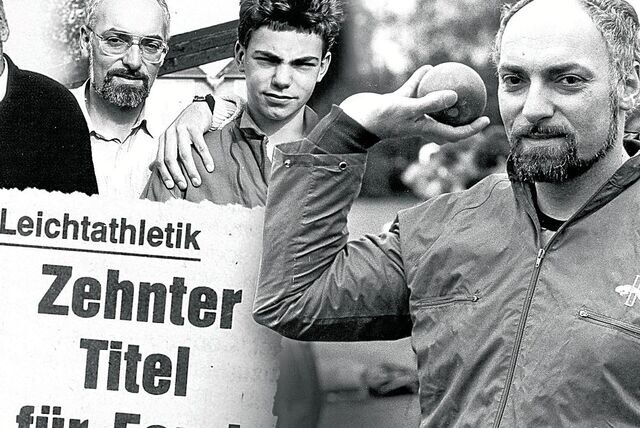 Die Stadt Castrop-Rauxel zeichnete Josef Forst im Jahr 1990 aus: Kurt Lüthje (Foto l.), Vorsitzender des Stadtsportverband mit Josef Forst und seinem Sohn Alexander (Foto M.).