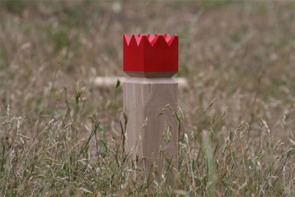 könig beim kubb auf einer wiese könig beim kubb auf einer wiese