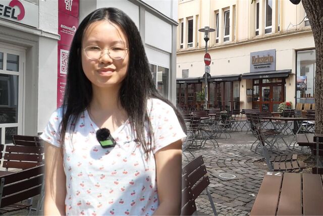 Die menschenleere Krim in der Innenstadt Recklinghausens. Als Montage im Bild: Chamaida Tsang