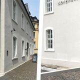Die Montage zeigt das Ikonenmuseum in Recklinghausen mit Graffiti-Schmiererei und ohne.