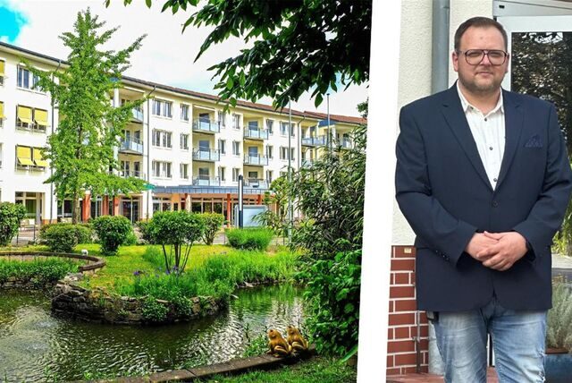Die Montage zeigt die Residenz am Festspielhaus in Recklinghausen und den neuen kommissarischen Leiter, Nico Heinemann.