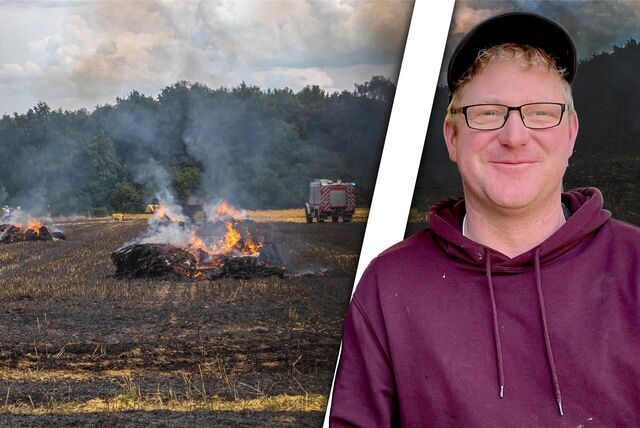Bildmontage aus einem Brand auf einem Feld in Datteln und dem Landwirt Stefan Wember