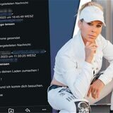 Eine Bildmontage: links ist eine Mail zu sehen, in der die Wirtin beleidigt wird, rechts eine blonde Frau. Es handelt sich um die Dattelner Schlagersängerin Krümel.