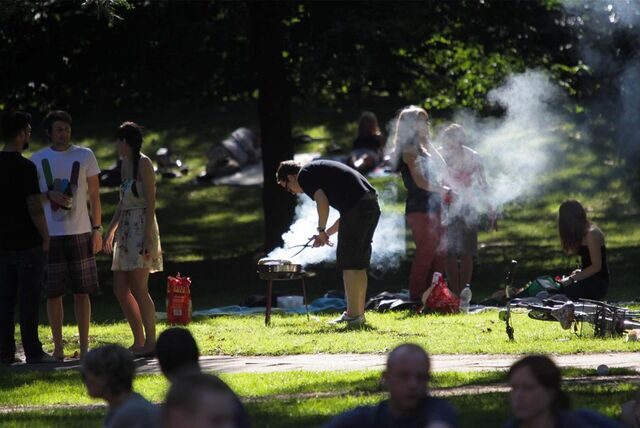 Menschen grillen im Westpark