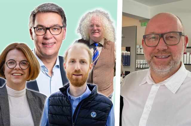 Marcel Kamin (51, l.) analysiert die Frisuren von Nadja Lüders (SPD), Thomas Westphal (SPD), Jendrik Suck (CDU) und Friedrich Fuß (Grüne, v.l.)