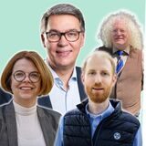 Marcel Kamin (51, l.) analysiert die Frisuren von Nadja Lüders (SPD), Thomas Westphal (SPD), Jendrik Suck (CDU) und Friedrich Fuß (Grüne, v.l.)