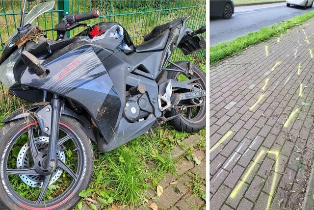 Das Motorrad stand auch Stunden später noch an der Unfallstelle, die die Polizei markiert worden war.
