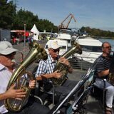 Mitglieder des evangelischen Posaunenchors Horstmar beim Preußenhafenfest 2018.