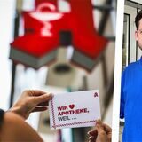 Die Montage zeigt eine Hand mit Postkarte und Apotheker Ingo Müller, stellvertretender Kreis-Vertrauensapotheker.