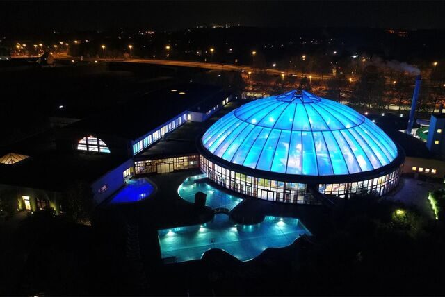 Dorstener Atlantis bei Nacht aus der Vogelüerspektive
