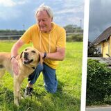 Johannes Beisenherz zusammen mit Labrador-Retriever Spike auf der Wiese am Tierheim Castrop-Rauxel (Foto links) sowie das Gebäude (Foto rechts).