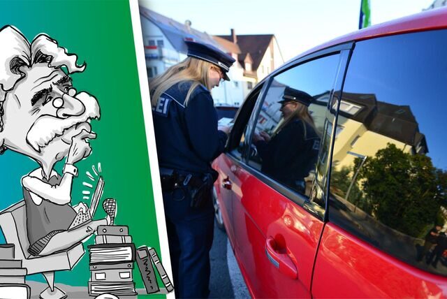Polizistin kontrolliert die Fahrzeugpapiere.