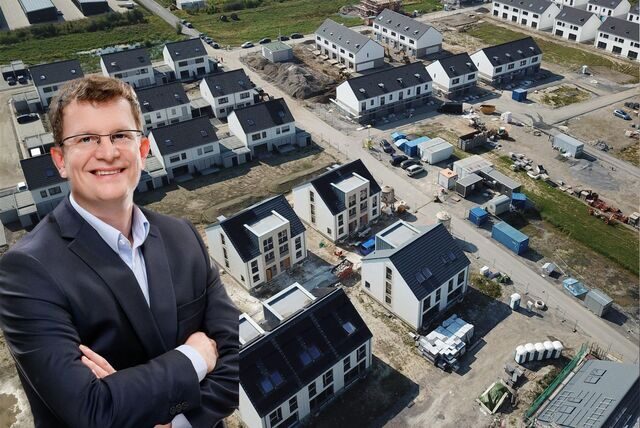 Luftbild vom Beerenbruch-Viertel und Experte Maximilian Schwalm.