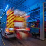 Ein Feuerwehrauto der Wache Recklinghausen im Einsatz